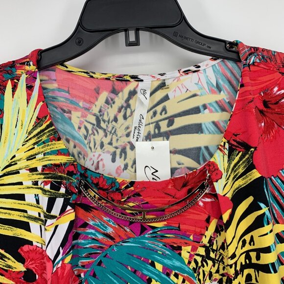 NY Collection Dress Floral Print Shift Necklace Jersey Stretch NWT - Picture 3 of 10